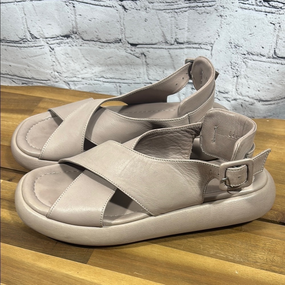 All Black Brand Taupe Sandals with Cushioned Sole and Crisscross Straps - Picture 10 of 14